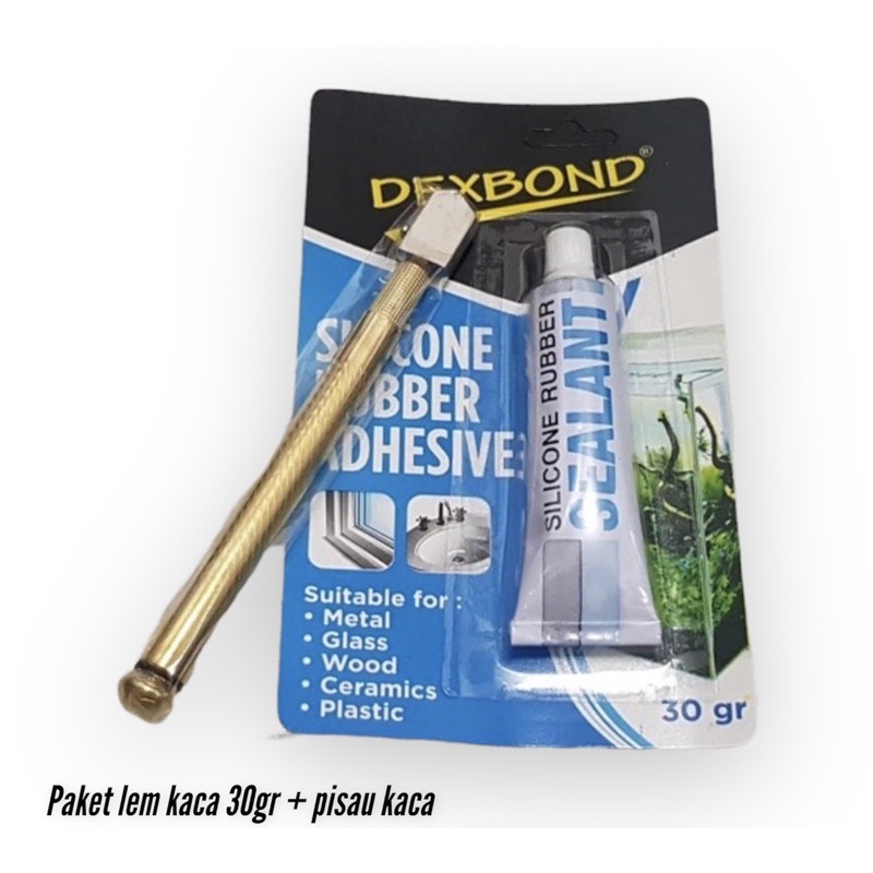 Paket lem kaca bening 30gram dexbone + pisau potong kaca