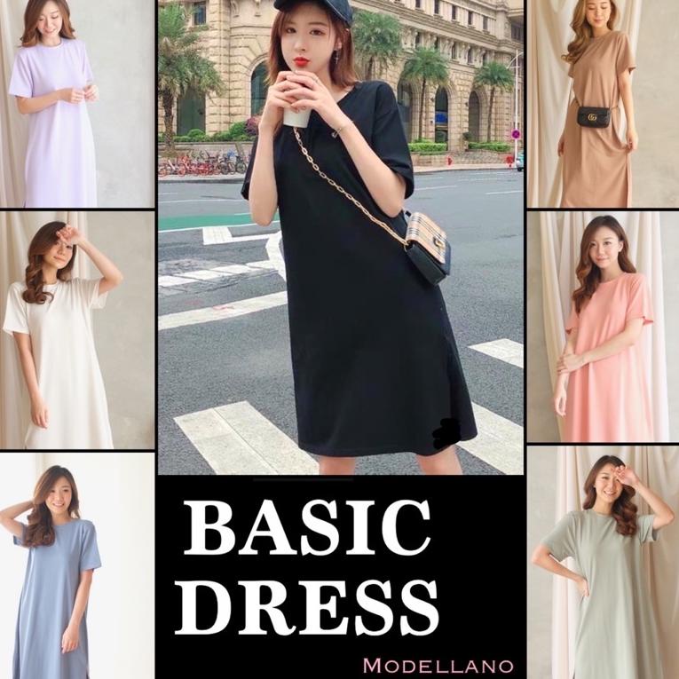BASIC DRESS KAOS COTTON COMBED 30S PLAIN KATUN TUNIK MIDI POLOS ADEM CASUAL LILAC PASTEL SAGEGREEN M