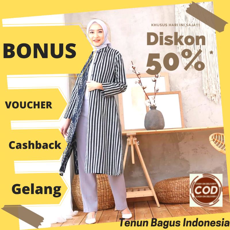 Baju Outer Batik Tenun Wanita Etnik Troso Jepara Baju Dress Batik Tenun Ikat Etnik Troso Jepara