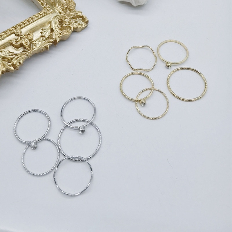 Set Cincin Jari Telunjuk Bentuk Bulat Geometris Gaya Selebriti Untuk Wanita