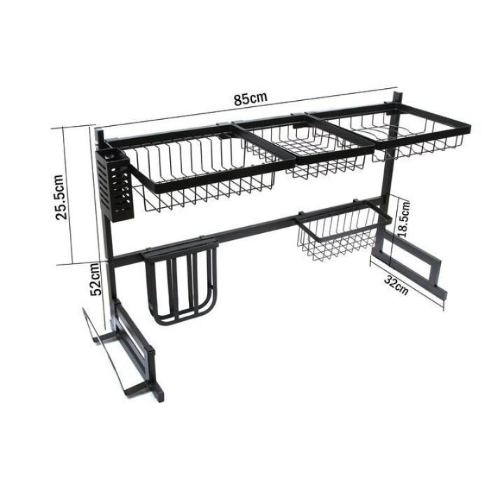 COD Rak Dapur Hitam Rak Wastafel Rak penyimpanan Piring pengering Dan Peralatan Dapur 85 cm dan 65 cm