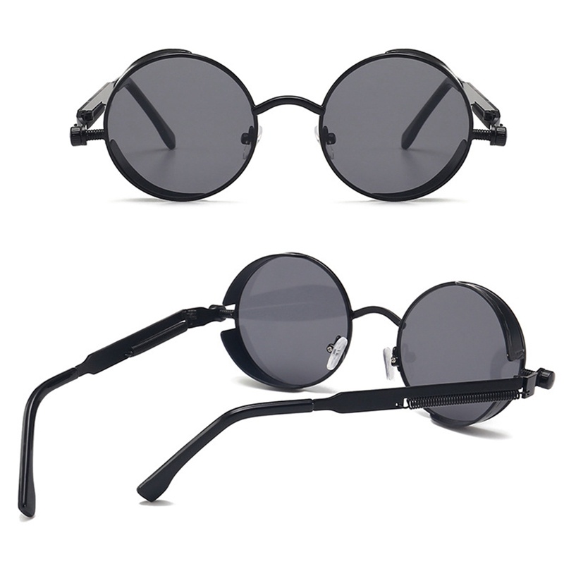 Kacamata Hitam UV400 Bingkai Bulat Bahan Logam Gaya Retro Klasik Gothic Steampunk Untuk Pria Dan Wanita