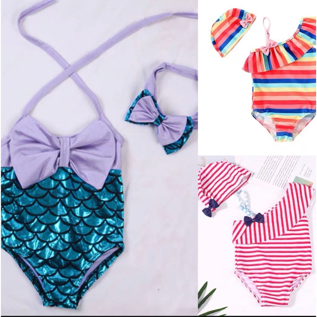 BAJU RENANG MERMAID IKAN DUYUNG RAINBOW PELANGI BIKIN SET SWIMSUIT ANAK PEREMPUAN BALITA BAYI IMPOR