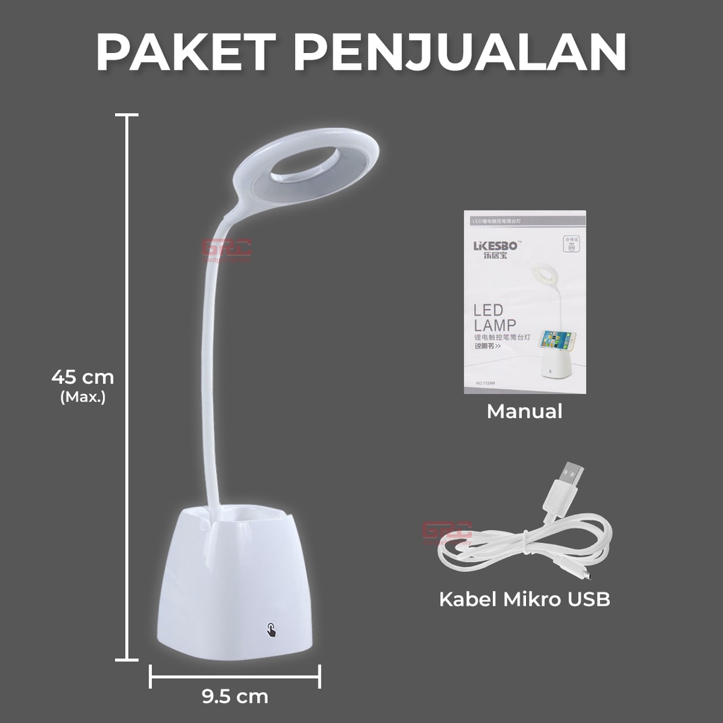 Lampu Meja Belajar LED Portable Lampu Baca Tempat Pensil Flexible