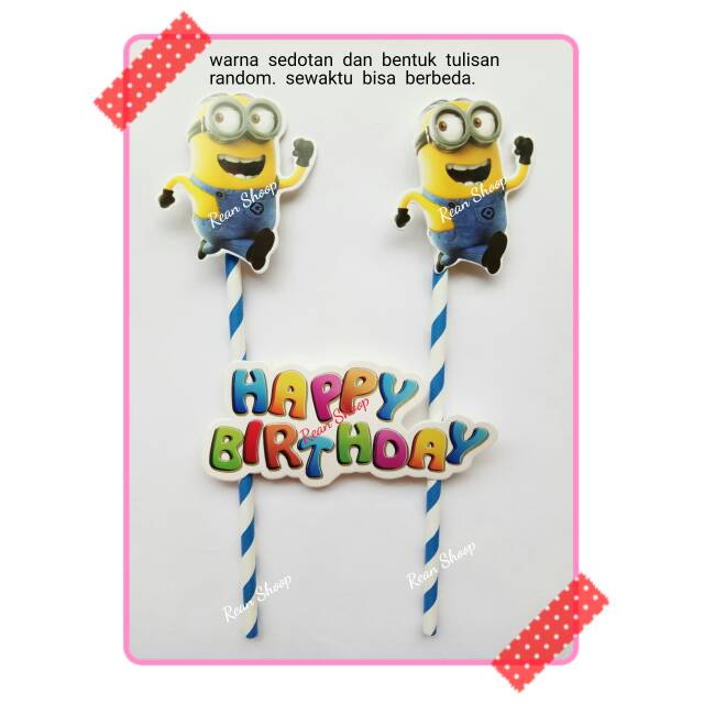 topper toper hiasan kue cup cake happy birthday ulang tahun ultah hbd karakter minion minions