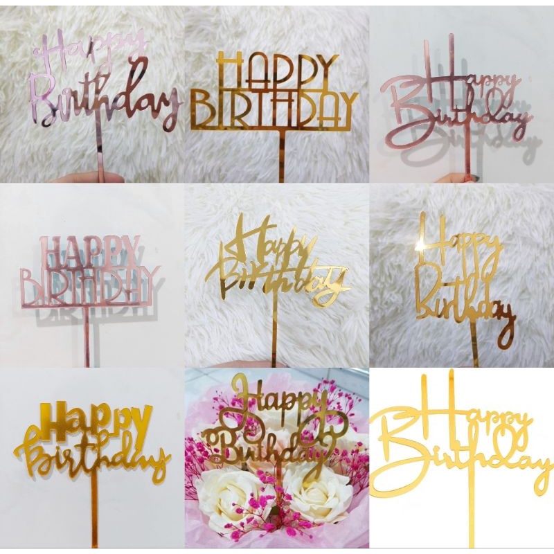10pcs topper acrylic/topper happy birthday /topper cakebox mika/kotak mika/box kue/kotak kue/ tusuka