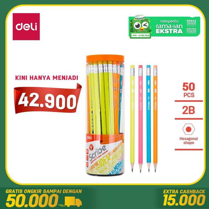 

Deli Pensil / Pencil - 2B 50pcs/tabung - Sudah diasah EU51006 TERBAIK