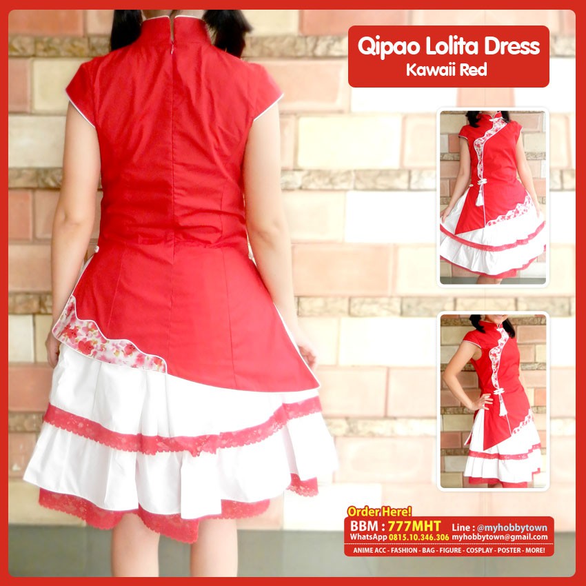 Qi Lolita Dress - Red Top &amp; White Skirt - Kostum Cheongsam Qipao