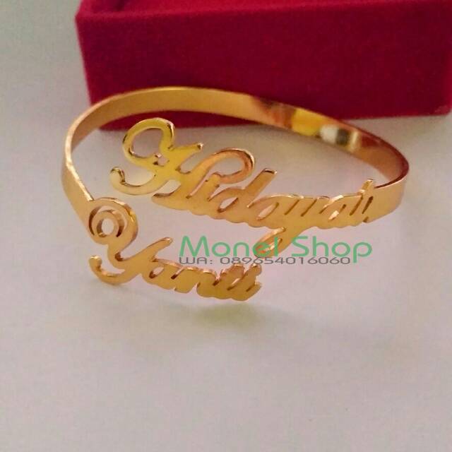 Gelang ukir nama lapis emas
