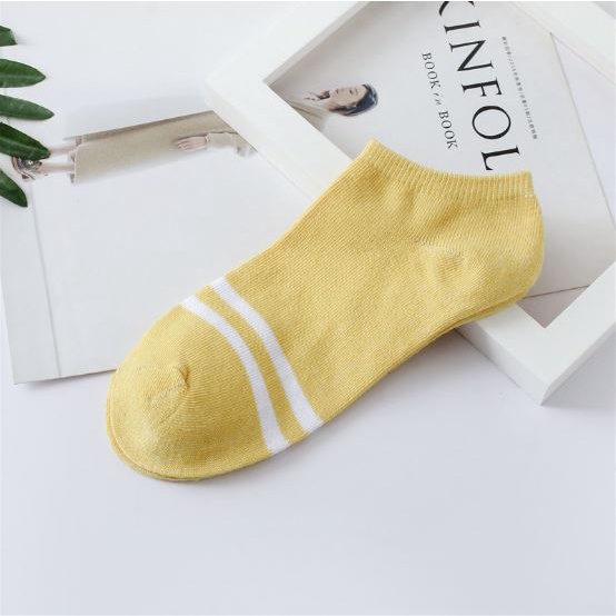 HC Kaos Kaki Ankle Polos Wanita KaosKaki Pendek Korea Murah Short Socks Kaos Kaki Motif Love Garis Murah-2 GARIS KUNING
