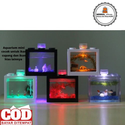 Aquarium Mini Ikan Cupang LED Minimalis Akrilik Model LEGO