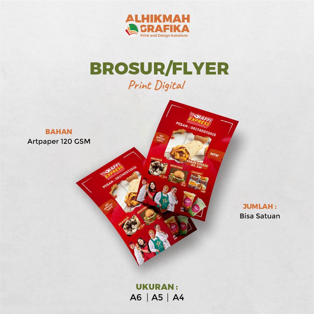 

Brosur, Flyer, Leaflet Bahan Art Paper 120GSM uk. A6, A5, A4