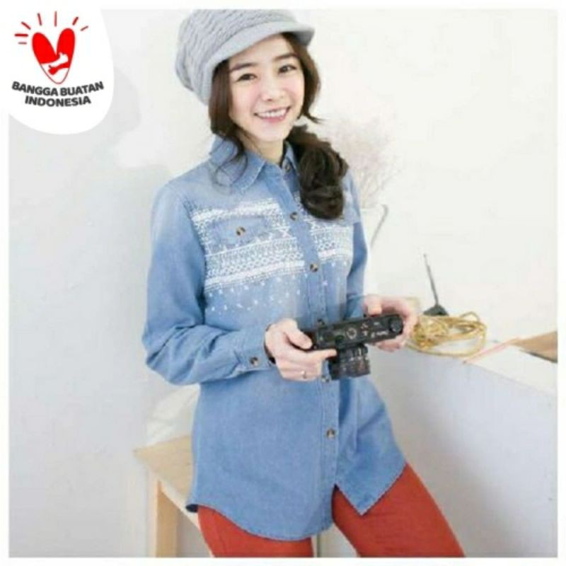 Kemeja Wanita Tribal Semi Jeans Aquu