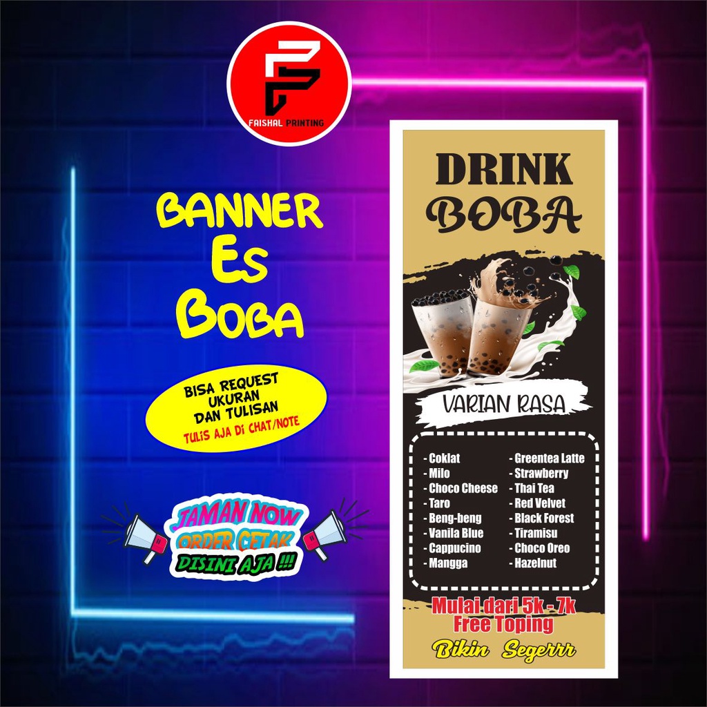 Spanduk Minuman Es Boba / Banner Es Boba / Spanduk Minuman Es / Spanduk UKuran 60 x 160 cm, Bisa COD
