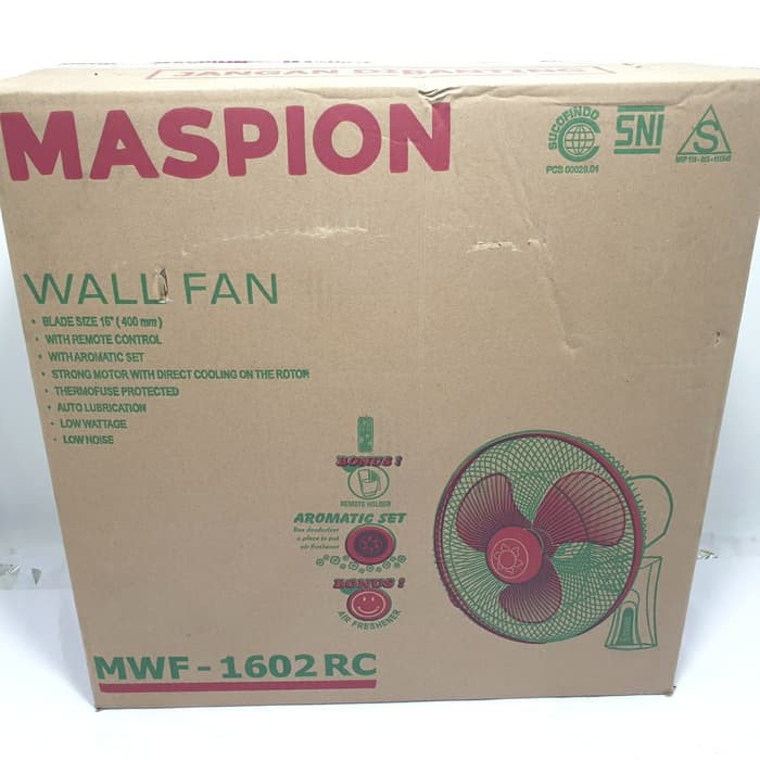 Maspion Wall Fan Kipas angin 16 inch Remote MWF-1602RC / MWF 1602 RC MWF1602RC 16 Inci Ada Tali Tarik Swing