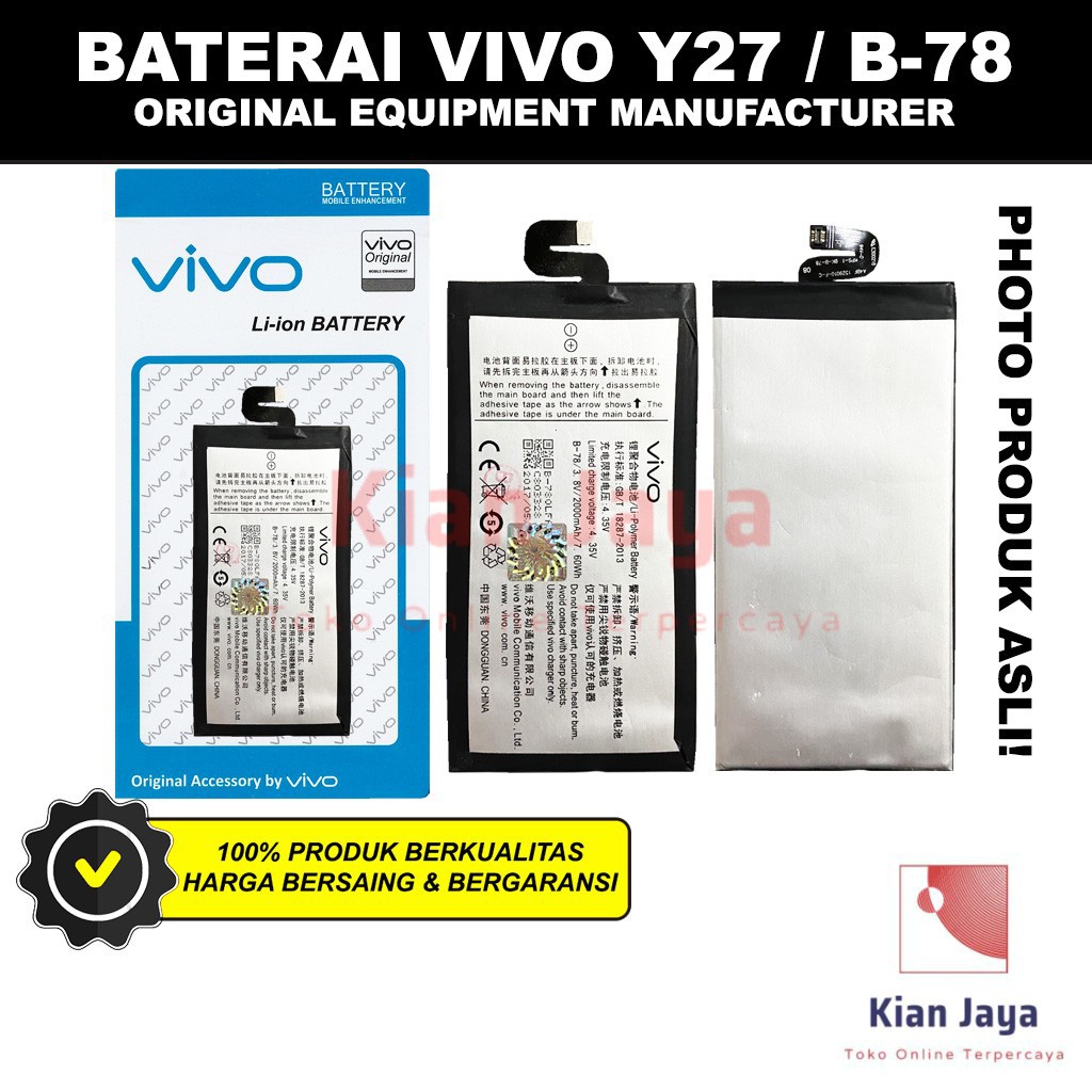 Baterai Vivo Y27 / B-78 Original OEM Batre Batrai Battery Hp B78 Ori