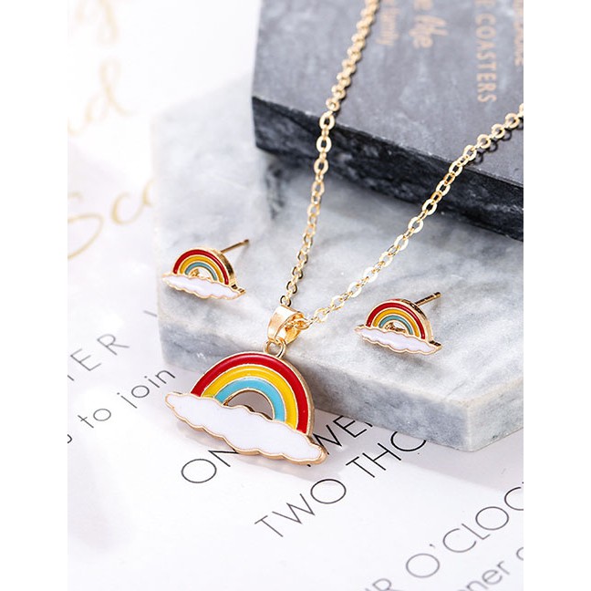 LRC Kalung &amp; Anting Fashion Colour Alloy Drip Oil Necklace Suit