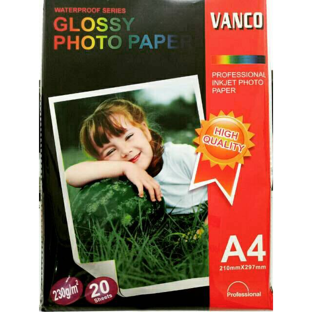 

Glossy Photo Paper Vanco A4 230gsm isi 20pcs