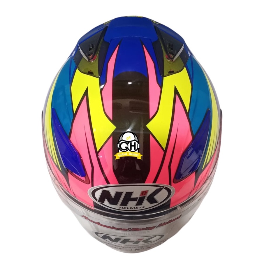 HELM NHK R1 AZLAN PINK FLO BLUE DOUBLE VISOR HALF FACE HELMET SNI