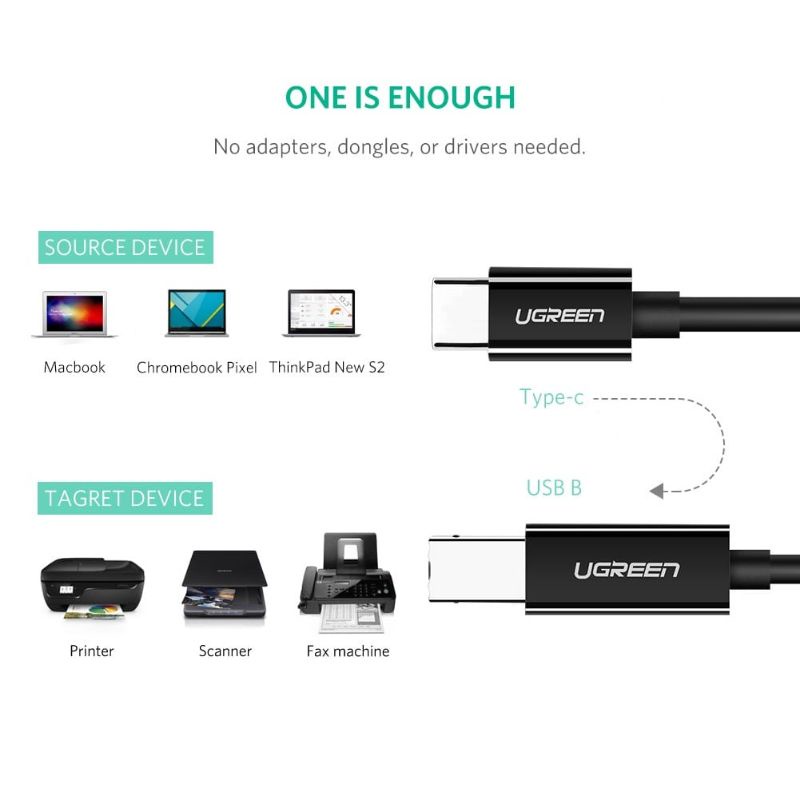 UGREEN Kabel USB TYPE C to USB TYPE B Male Untuk Printer