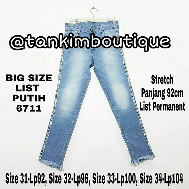 CELANA JEANS WANITA BIG SIZE LIST PUTIH KODE 6711
