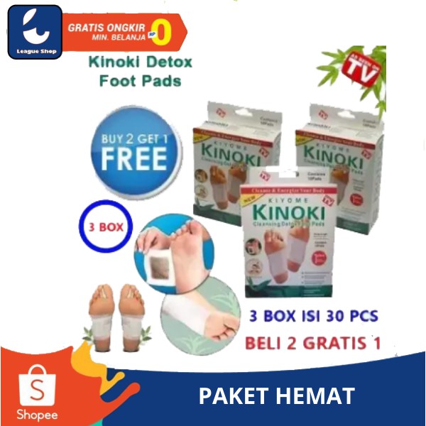 3 BOX ISI 30 PCS - Kinoki Cleansing Detox Foot Pads Buy 2 Get 1 / Koyo Kaki Penyerap Racun - Putih