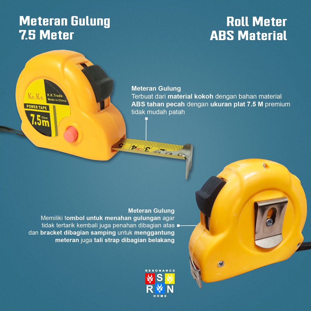 Meteran 7.5 Meter Murah | Meteran Tukang Bangunan Roll | Measuring Tape Roll Resonance Home