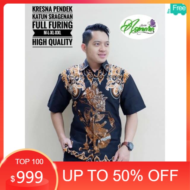 PREMIUM Batik Pria SOLO Jumbo  Kresna pendek katun sragenan MOTIF TERBARU  LENGAN PANJANG