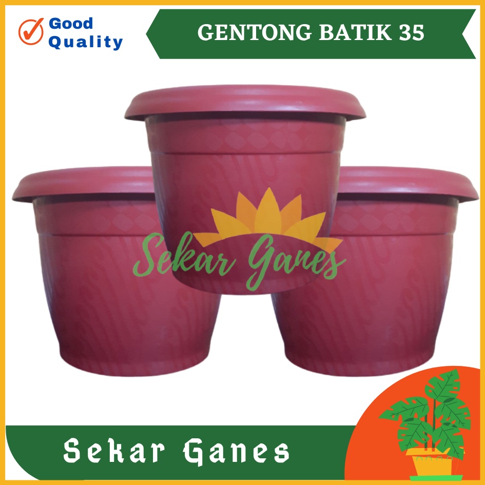 Pot Gentong 35 Batik Coklat Merah Bata Terraccota Terakota Pot Tanaman Plastik Bunga Jumbo Besar Murah Grosir 40 cm