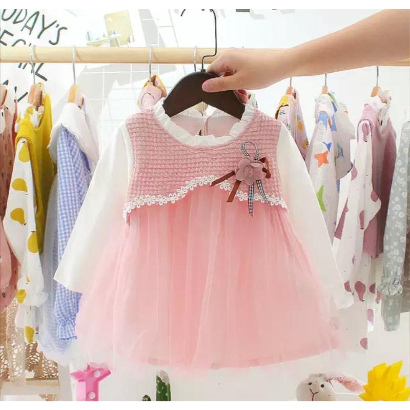 IMPORTdress anak perempuan 1-4 tahun dress lengan panjang tunik balita dress ulang tahun dress tile bayi