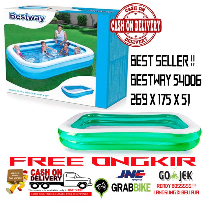 Bestway AQUATIC Kolam Renang Anak dan Keluarga Biru Rectangle 54006 + Pompa Angin + Lem