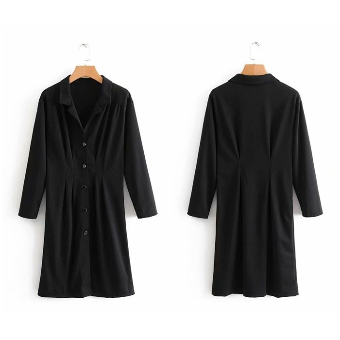 [baju wanita korea]  Mini Dress Kemeja Kerja Lengan Panjang Wanita Korea Import Hitam Black