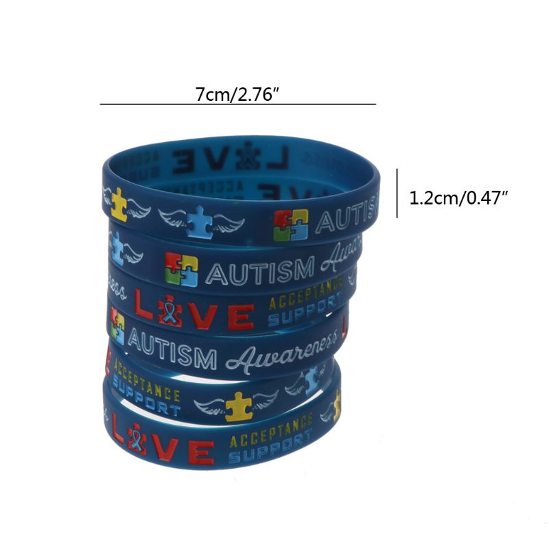 SIY  Pack Of 6 Autism Awareness Inspirational Bracelets Autism Awareness Creates Change Silicone Wristbands Blue Unisex