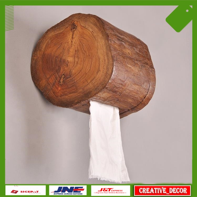 Tempat Tisu Estetik Lucu Creative Retro Solid Wood Tissue Box Bathroom Toilet Paper Holder Household