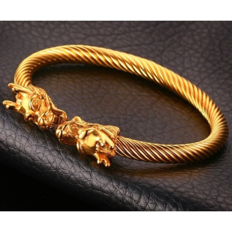 Fashion Trend Men Dragon Head Cuff Gelang Bangle untuk Lelaki Stainless Steel Twisted Wire Viking Vintage Male Jewelry