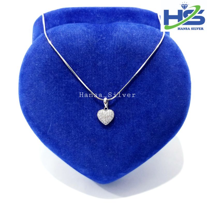 Kalung Perak Wanita Silver Asli 925 Lapis Emas Putih Cassandra Polos Liontin Love - Kalung Wanita Anti Karat