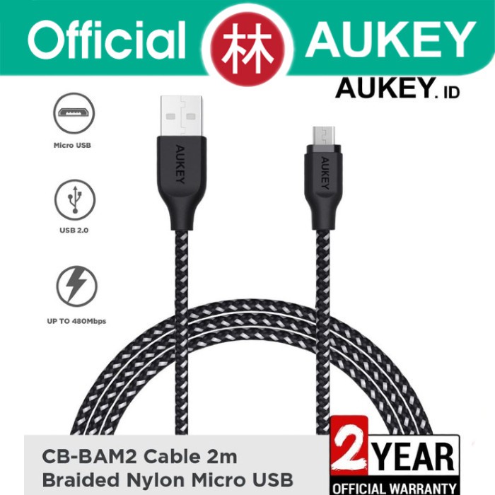 Aukey CB-BAM2 Data Cable Micro USB Braided Nylon 2m