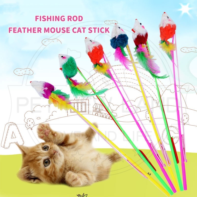 Stick Mainan Kucing Cat Toys Tongkat Tikus Bulu Warna Interaktif Aksesoris Hewan Peliharaan