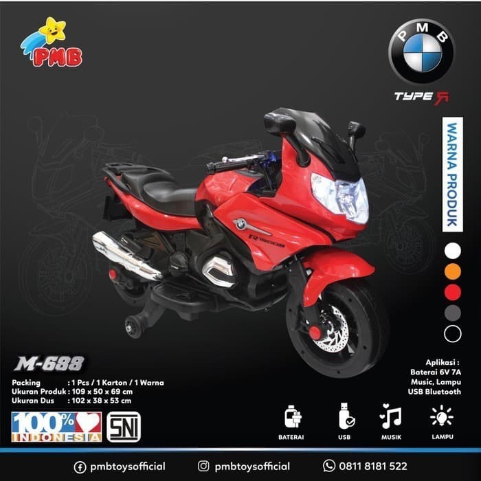 Khusus Ekspedisi Motor Aki Mainan Anak Remote Control PMB TOYS M688 TYPE R 6 Volt 7AH Garansi Original SNI COD-5