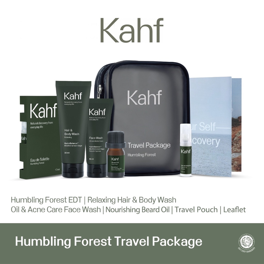 KAHF Humbling Forest Travel Package - Beard Oil + Acne Care Face Wash - Humbling EDT - Relax Hair & 
