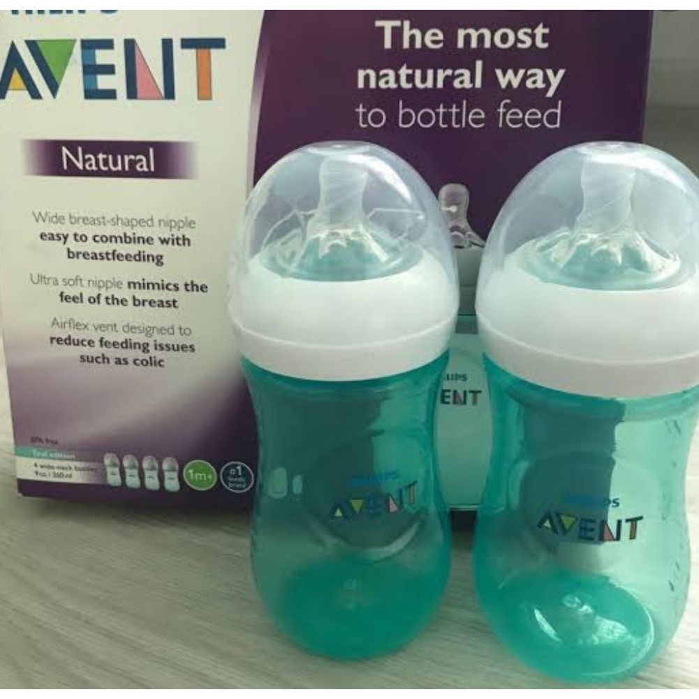 Botol Susu Philips Avent Natural Teal 260ml  Avent Wide Neck Wideneck Ungu 260 ml Motif Flaminggo Pink Ungu Macan Orange