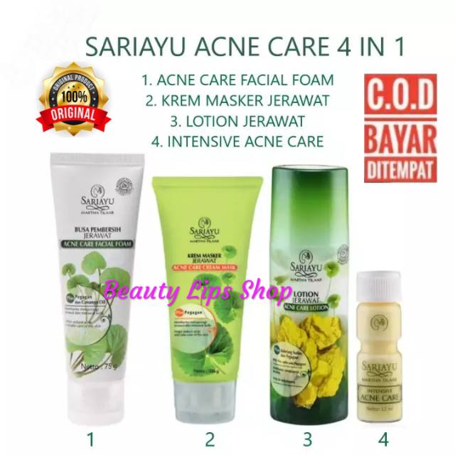 Sariayu Paket Jerawat Acne Care 4 in 1 ( Intensive Acne Care / Foam Acne / Krem Masker Jerawat / Lotion Jerawat ) Obat Jerawat Original 100%