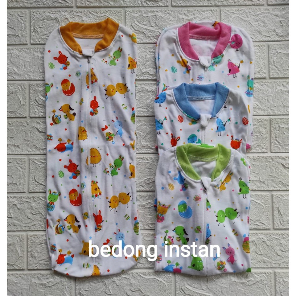 Bedong Bayi Instan Katun Halus Praktis Resleting Murah Motif Mix