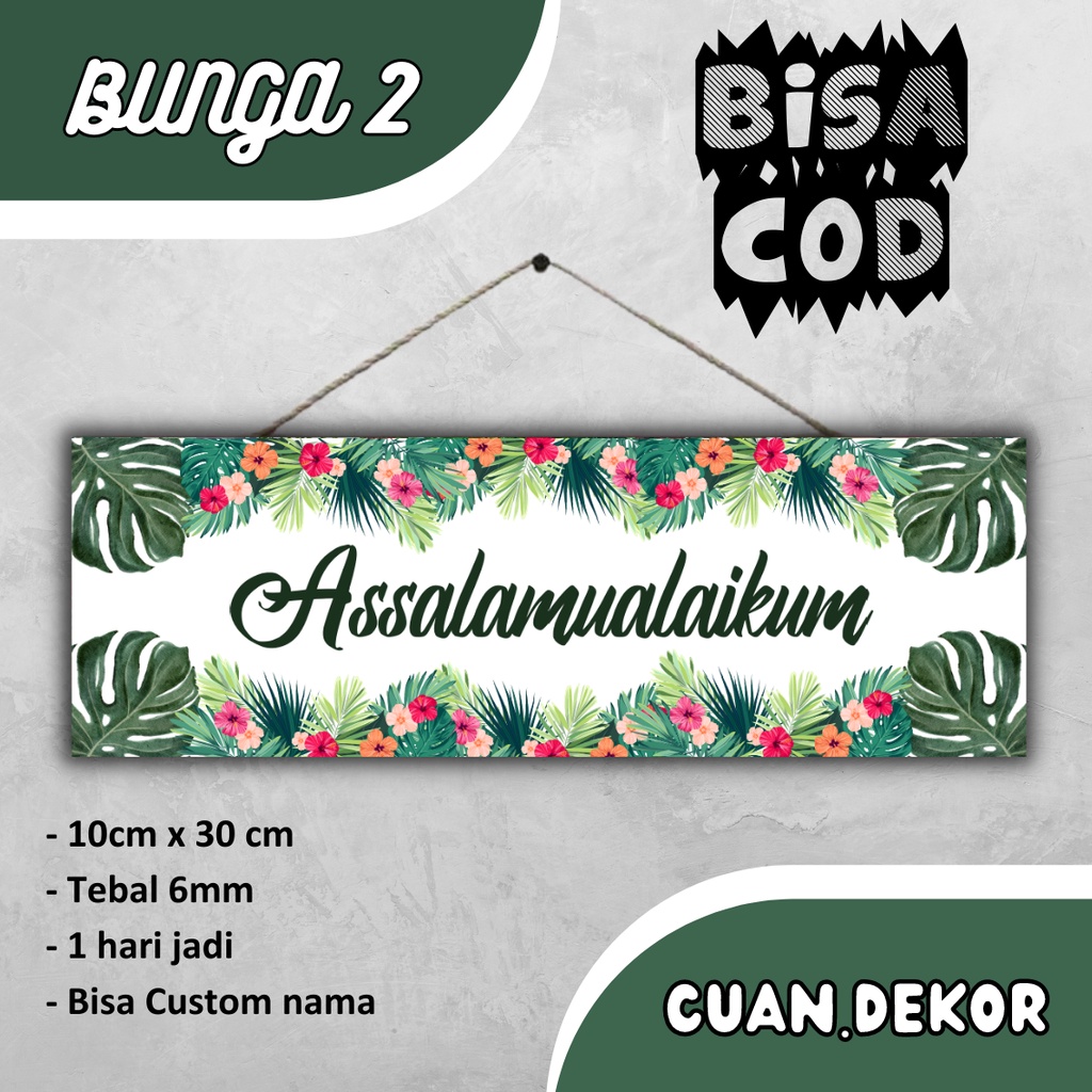 Gantungan pintu assalamualaikum Kayu Gantungan kamar hiasan dinding tema bunga