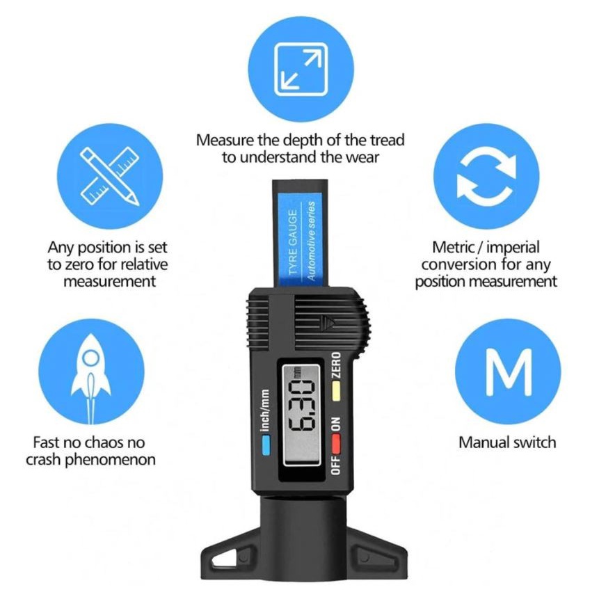 AM-29 Alat Ukur Kedalaman Ban Digital LED Tire Tread Depth Gauge Meter
