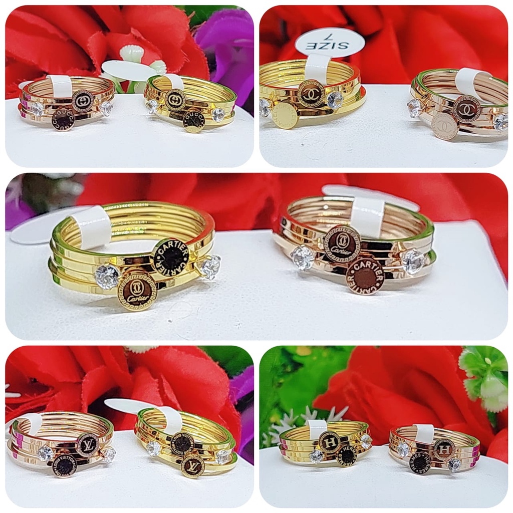 Cincin titanium permata 4 susun perhiasan fashion A-E