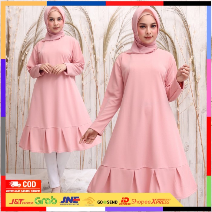 ✨ BISA COD ✨ Baju muslim wanita original tunik kaos import / Baju tunik jumbo new - Merah