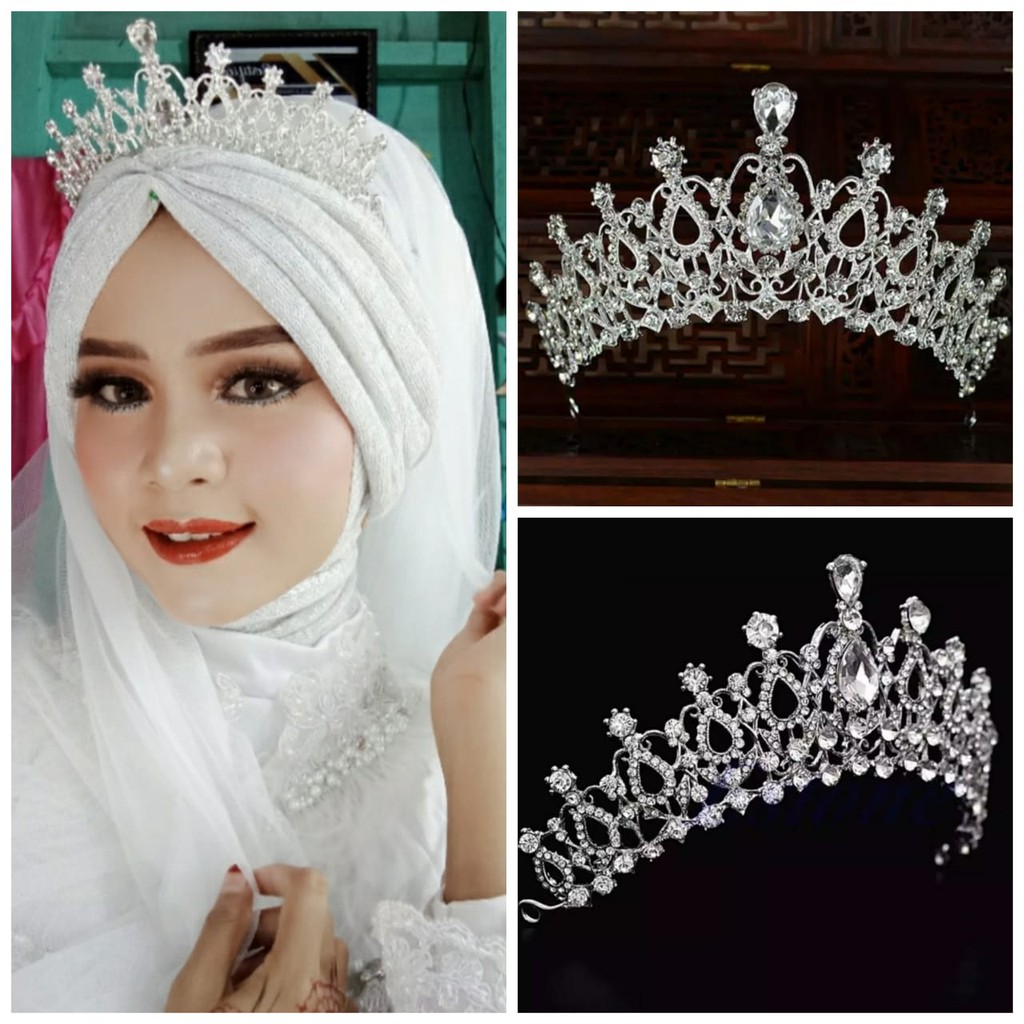 Sparkly White Crown - Hiasan Hijab / Aksesories Rambut / Kepala - Mahkota Elegan