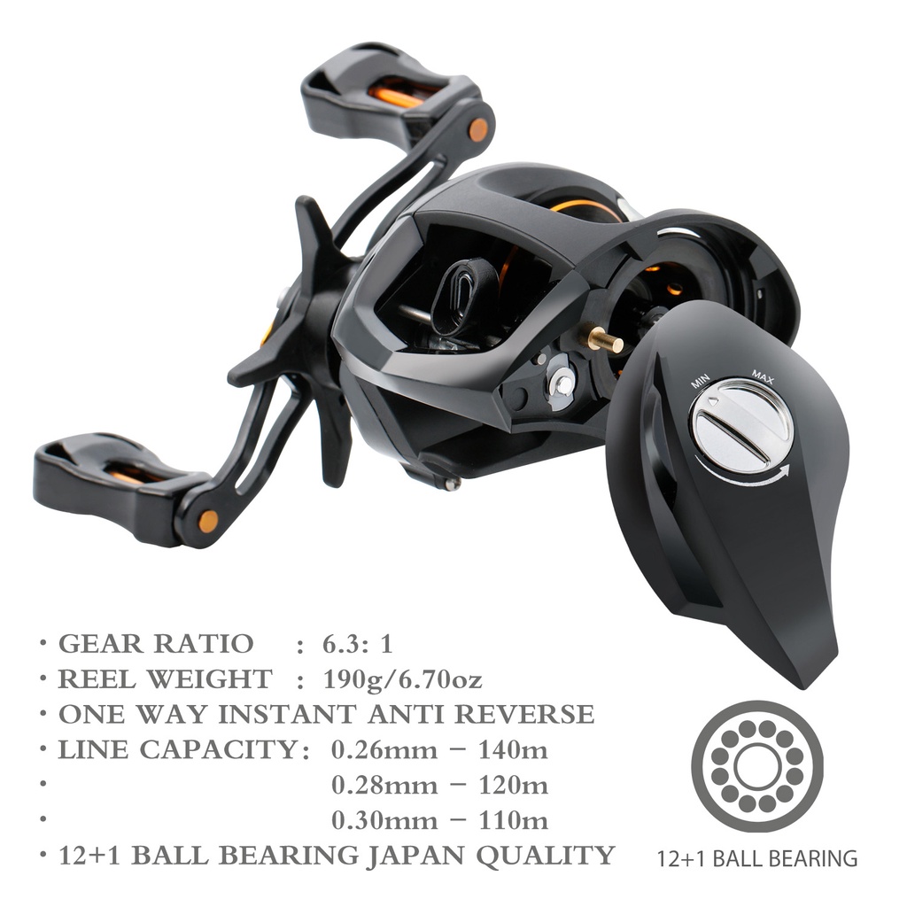 Reel pancing 12+1 BB Castiing Fishing Reel dengan gear ratio tinggi 6.3:1 Dan Metal Handle untuk alat pancing air tawar Gulungan Pancing