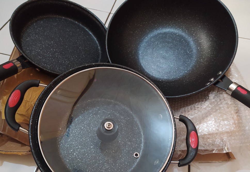Gm Bear Panci Set 3 Pcs Marble Coating 1381 - Blaze Panci Set Black